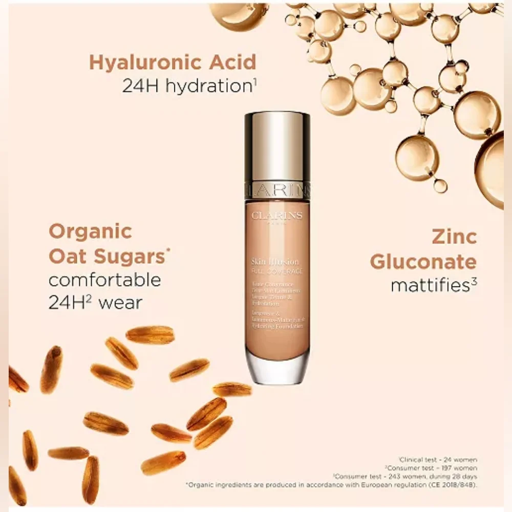 Clarins Skin Illusion Full Coverage Foundation Liquid Makeup 102.C